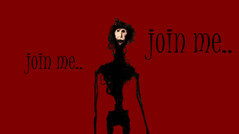 The Locust, a tall black creature with a pale face